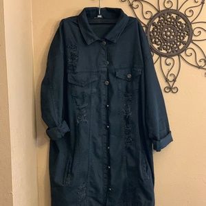 Dark blue long Jean jacket (Custom)